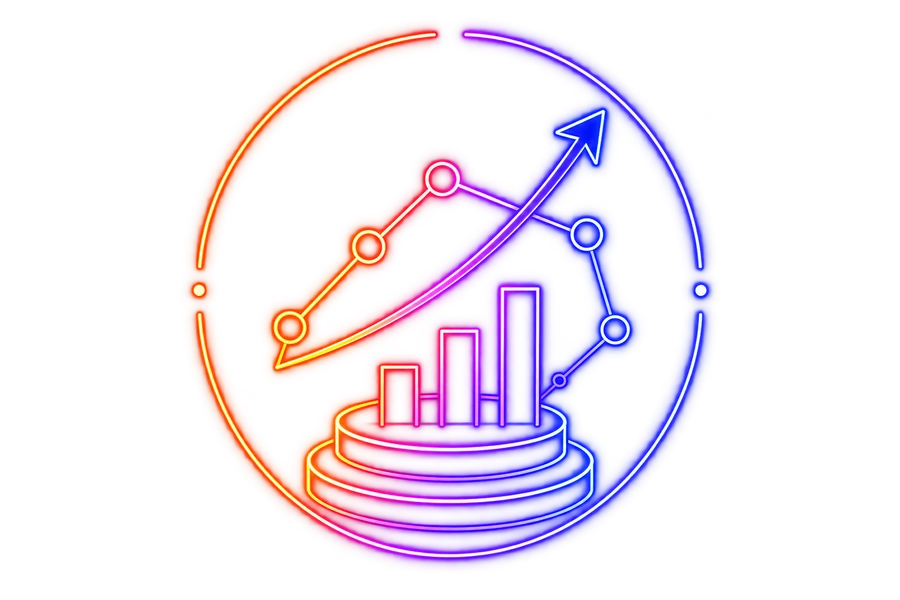 Neon market chart and growth illustration