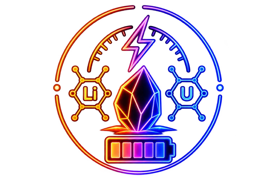 Neon critical minerals and battery illustration