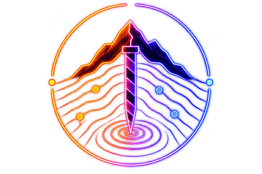 Neon mineral exploration drill illustration